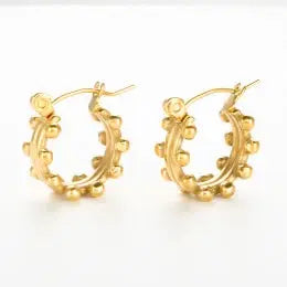 Set di gioielli di lusso Bracciale rigido in acciaio inossidabile Anello da dito Orecchini a cerchio con mini sfere per regali di gioielli di moda da donna platinumshop