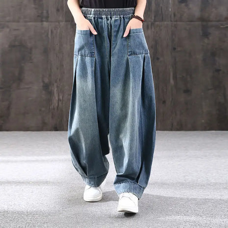 Nuovi Jeans larghi Oversize donna Denim pantaloni Casual incrociati pantaloni Harem Vintage femminili pantaloni Bloomers 2022 Jeans a gamba larga mamma