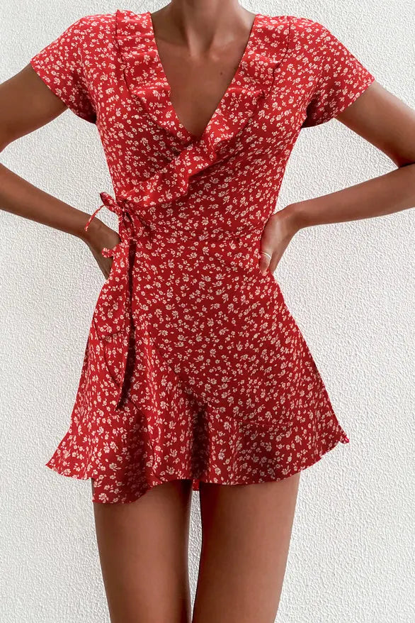 Abito estivo a trapezio Floal da donna Dolce ed elegante con volant floreale con scollo a V Abito co