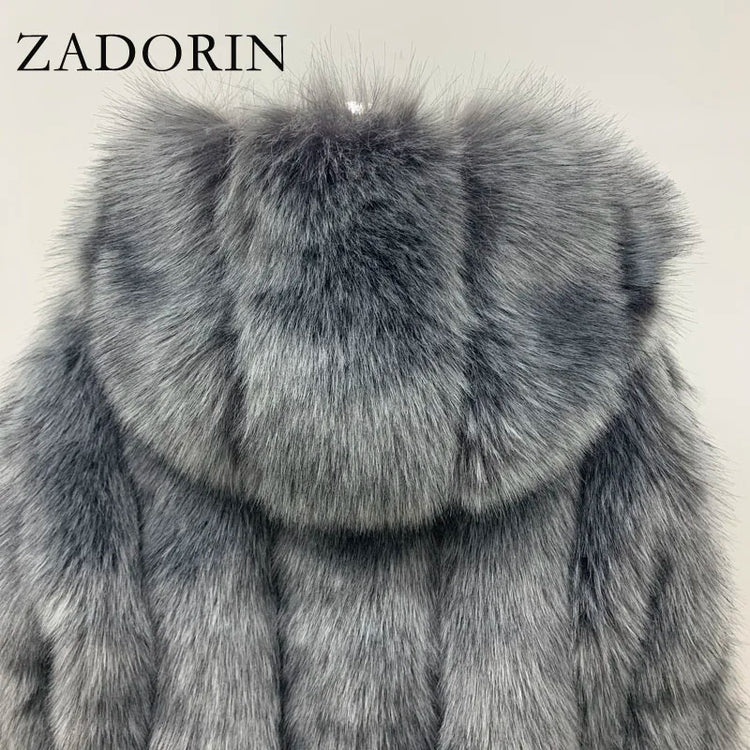 ZADORIN New Luxury Designer Faux Fur Coat Woman Hooded Zipper Furry Warm Winter Faux Fur Jacket Streetwear Fur Coats Woman Tops