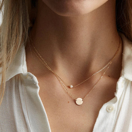 e-Manco Stainless Steel Choker imitated  Pearl Necklaces for Women Gold Color Layered Chain Necklace Jewelry PlatiNum