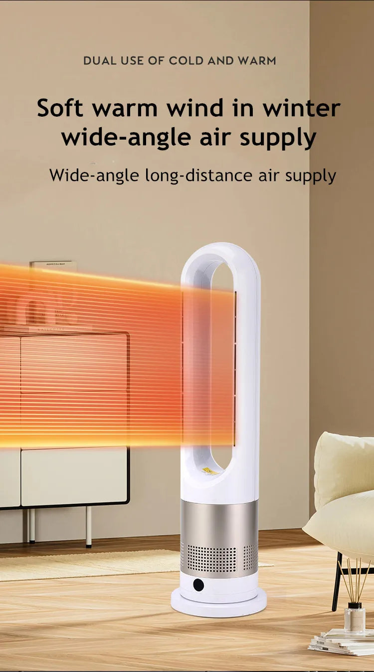 Ventilatore a torre elettrico senza lama con riscaldatore per condizionatore d'aria in piedi con raffreddamento ad aria fredda e calda con telecomando timer