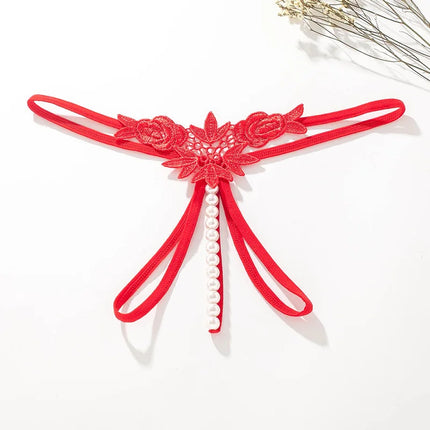 Women Lace Panties Thongs Pearl Pendant Embroidery G-String T-Back Briefs Underwear Hollow Ladies Panties Sexy Lingerie Knickers