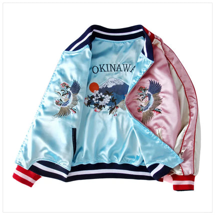 Double Sided Satin Baseball Jacket Women Sukajan Jacket Female Girls Embroidery Coat 2026 Spring Autumn Pink Z1A1