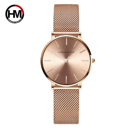 HANNAH MARTIN Movimento al quarzo giapponese in acciaio inossidabile di qualità del marchio Orologio Dropshipping da donna impermeabile da 36 mm in oro rosa completo platinumshop