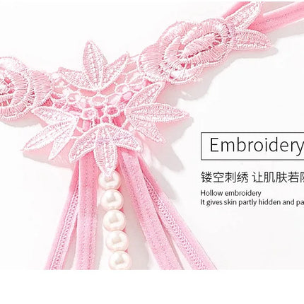 Women Lace Panties Thongs Pearl Pendant Embroidery G-String T-Back Briefs Underwear Hollow Ladies Panties Sexy Lingerie Knickers