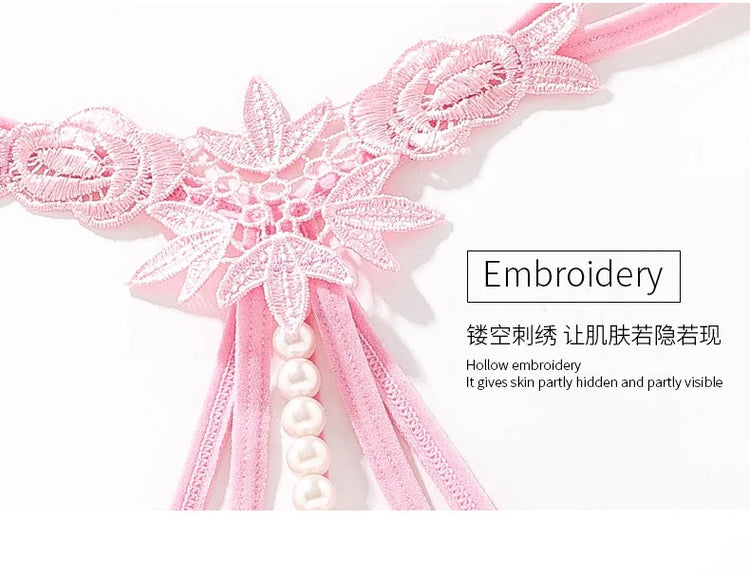 Women Lace Panties Thongs Pearl Pendant Embroidery G-String T-Back Briefs Underwear Hollow Ladies Panties Sexy Lingerie Knickers