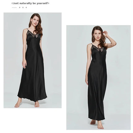 Camicia da Notte Sexy per Donne, Vestito Lungo in Seta Artificiale, Pigiama con Scollo a V Profondo, Vestaglia Femminile, Abbigliamento da Notte