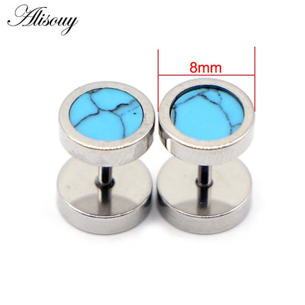 Alisouy 2 pz Acciaio Inossidabile Double Sided Rotondo Pietra Manubri Uomo Donna Vite Stud Bilanciere Orecchini Penetranti Spina per L'orecchio Finto platinumshop