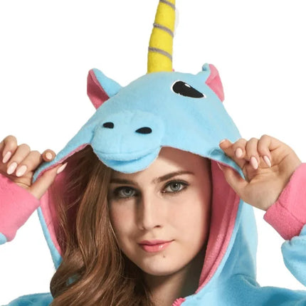 HKSNG Adult Animal Cartoon Cute Pink Unicorn Hoodies Panda Raccoon Tops Jackets Coat Costumes Kigurumi