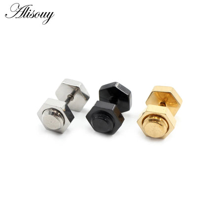 Alisouy 2 pz Nuovo Unisex Gotico Punk Rock In Acciaio Inox Esagono Vite Del Chiodo Delle Donne Degli Uomini Dell'orecchio Orecchini Con Perno Penetranti Gioielli Per Il Corpo platinumshop