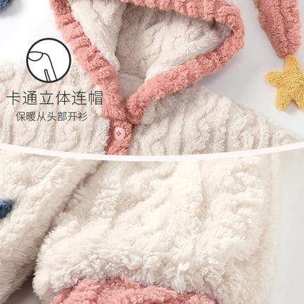 Thicker Women's Pajamas Warm Sweet Hooded Nightgown Winter Flannel Kawaii Home Clothes Female Cute Soft Chic Robes 2XL пижама