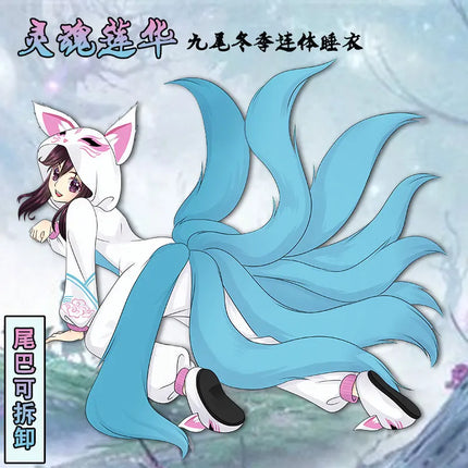 Anime Cosplay Pajamas Unisex Fox White Pajamas Cosplay Costume Adult Men Women Jumpsuits Cartoon Winter Flannel Home Sleepwear