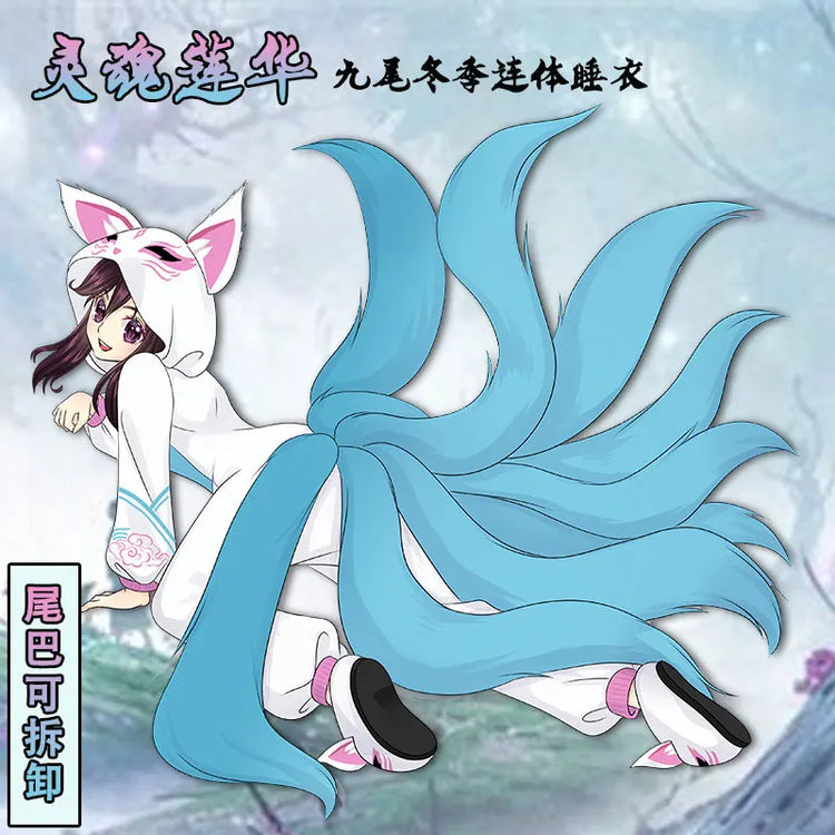 Anime Cosplay Pajamas Unisex Fox White Pajamas Cosplay Costume Adult Men Women Jumpsuits Cartoon Winter Flannel Home Sleepwear