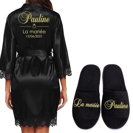 Data personalizzata Nome Kimono in pizzo Abito da donna Matrimonio Sposa Abiti da damigella d'onore Addio al nubilato Preparewear