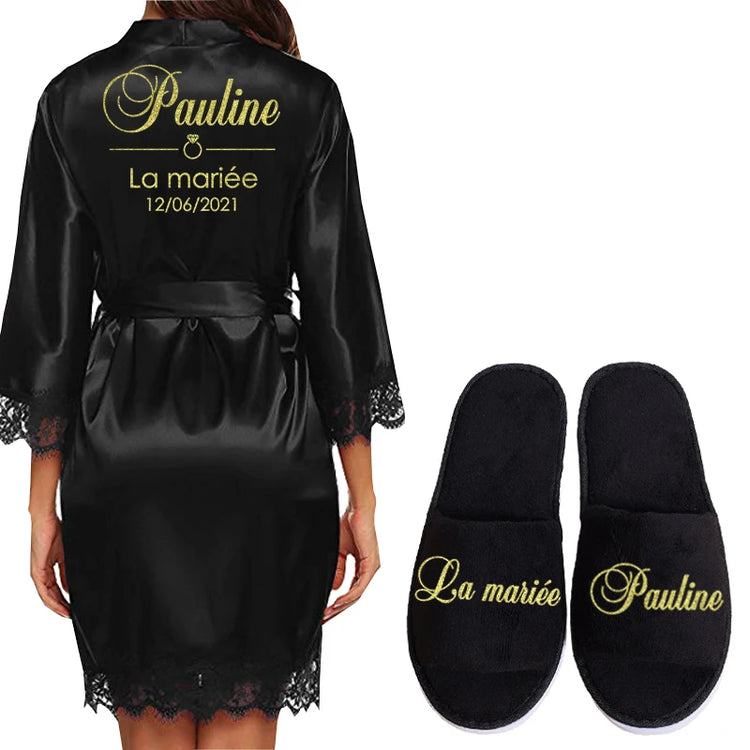 Data personalizzata Nome Kimono in pizzo Abito da donna Matrimonio Sposa Abiti da damigella d'onore Addio al nubilato Preparewear