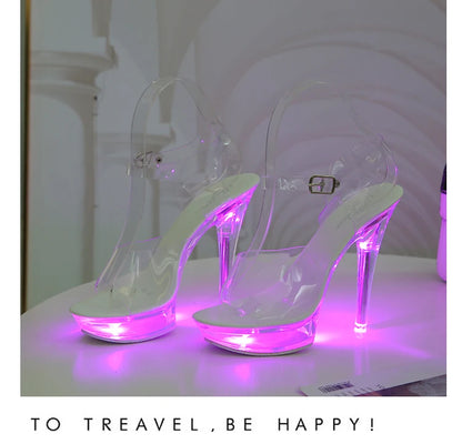 Light Up Glowing Shoes Woman Luminous Clear Sandals Women Platform Shoes LED 13cm High Heel Transparent Stripper Heels Shoes