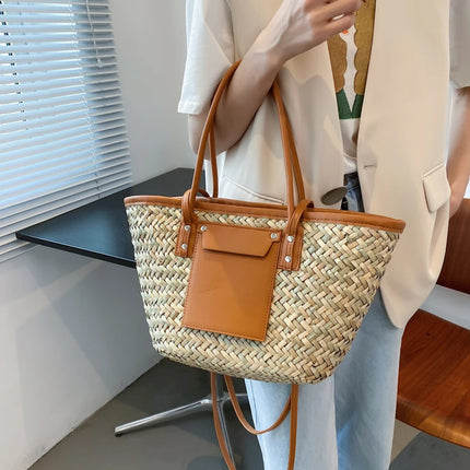 Borse estive in paglia da donna di alta qualità Borse a tracolla da donna alla moda Borsa da spiaggia tote femminile di grande capacità di design