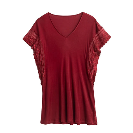 SuyaDream vestido de noche de seda para mujer de seda natural y encaje Mini vestidos sexy de vino negro camisones de verano 2021
