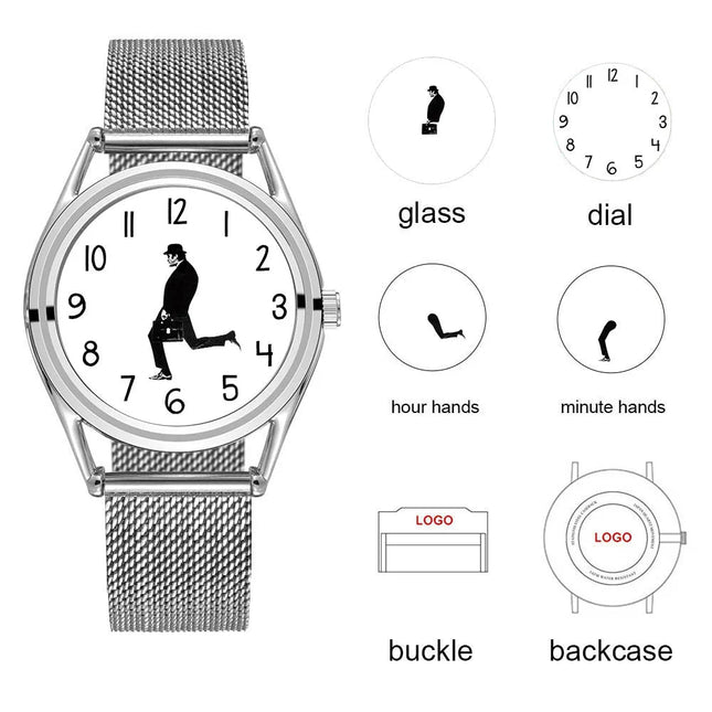 FEB 30TH Walking Men Design orologio Unisex da uomo dal Design creativo 3ATM cinturino in acciaio inossidabile resistente all'acqua platinumshop