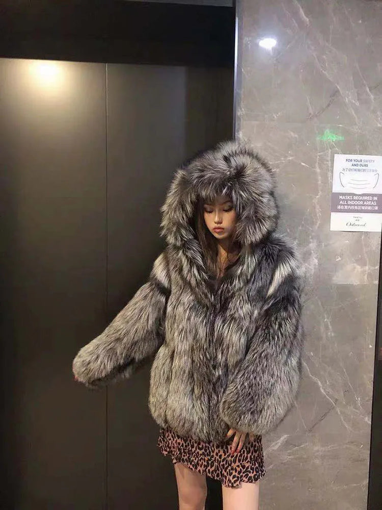ZADORIN New Luxury Designer Faux Fur Coat Woman Hooded Zipper Furry Warm Winter Faux Fur Jacket Streetwear Fur Coats Woman Tops