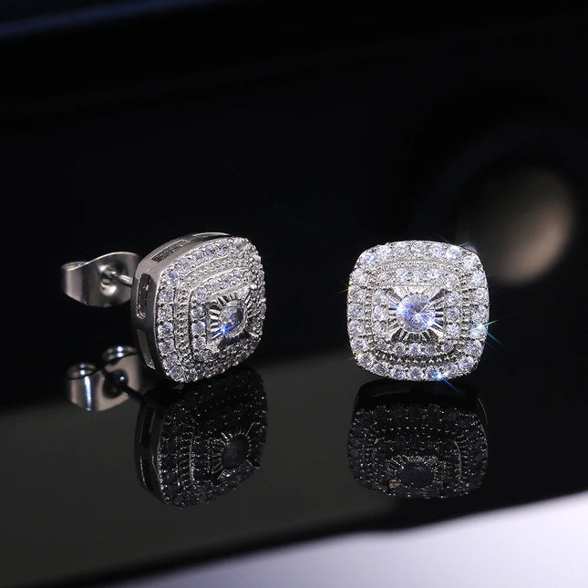 Huitan Brilliant Cubic Zirconia Stud Earrings for Princess Square Shape Versatile Style Fancy Gift Women Earring Classic Jewelry PlatiNum