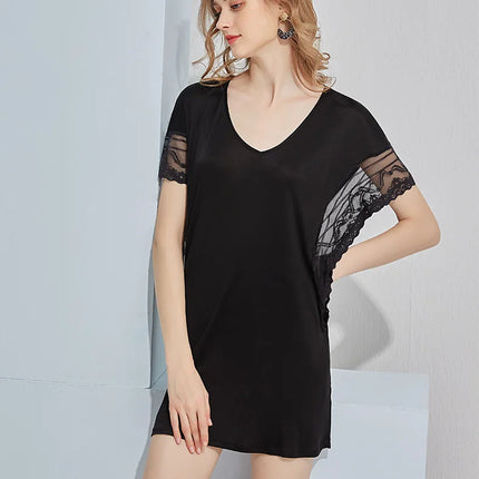SuyaDream vestido de noche de seda para mujer de seda natural y encaje Mini vestidos sexy de vino negro camisones de verano 2021