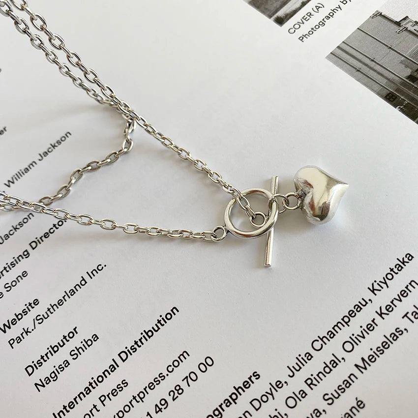 ANENJERY Collana con ciondolo con ciondolo a forma di cuore color argento con catena con chiusura OT Collana in argento tailandese per regali di gioielli da donna S-N612
