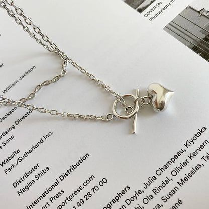 ANENJERY Collana con ciondolo con ciondolo a forma di cuore color argento con catena con chiusura OT Collana in argento tailandese per regali di gioielli da donna S-N612