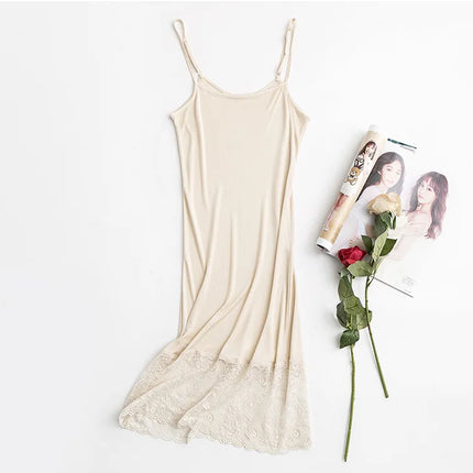 Sexy Natural Mulberry Silk Knitted Lace Camisole Bell Dress Bottom Women's Fashion Nightgown