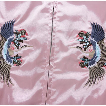 Double Sided Satin Baseball Jacket Women Sukajan Jacket Female Girls Embroidery Coat 2026 Spring Autumn Pink Z1A1