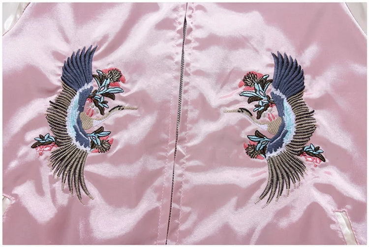 Double Sided Satin Baseball Jacket Women Sukajan Jacket Female Girls Embroidery Coat 2026 Spring Autumn Pink Z1A1