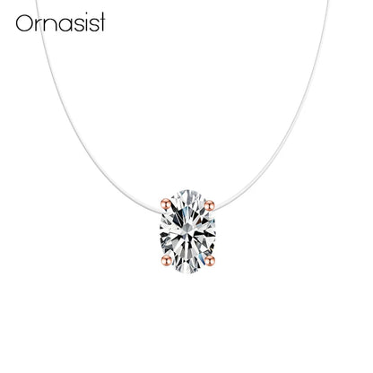 Collana di zirconi ovali AAA di lusso Bling Linea di pesca trasparente invisibile Girocollo Collane da donna Ciondolo ellittico Collier Femme