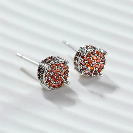Luxury Full Crystal Round Earrings White Gold Yellow Gold Color White Zircon Stone Wedding Stud Earrings For Women Men Jewelry PlatiNum