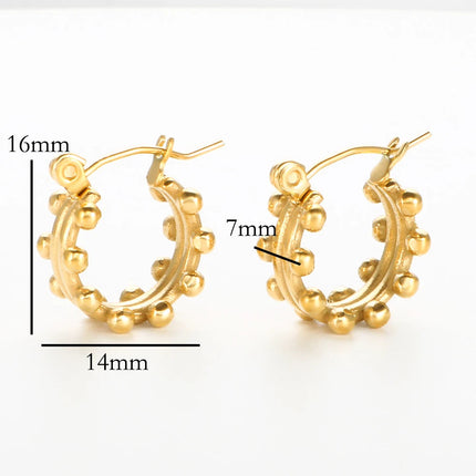 Set di gioielli di lusso Bracciale rigido in acciaio inossidabile Anello da dito Orecchini a cerchio con mini sfere per regali di gioielli di moda da donna platinumshop