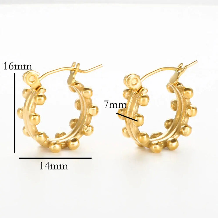 Set di gioielli di lusso Bracciale rigido in acciaio inossidabile Anello da dito Orecchini a cerchio con mini sfere per regali di gioielli di moda da donna platinumshop