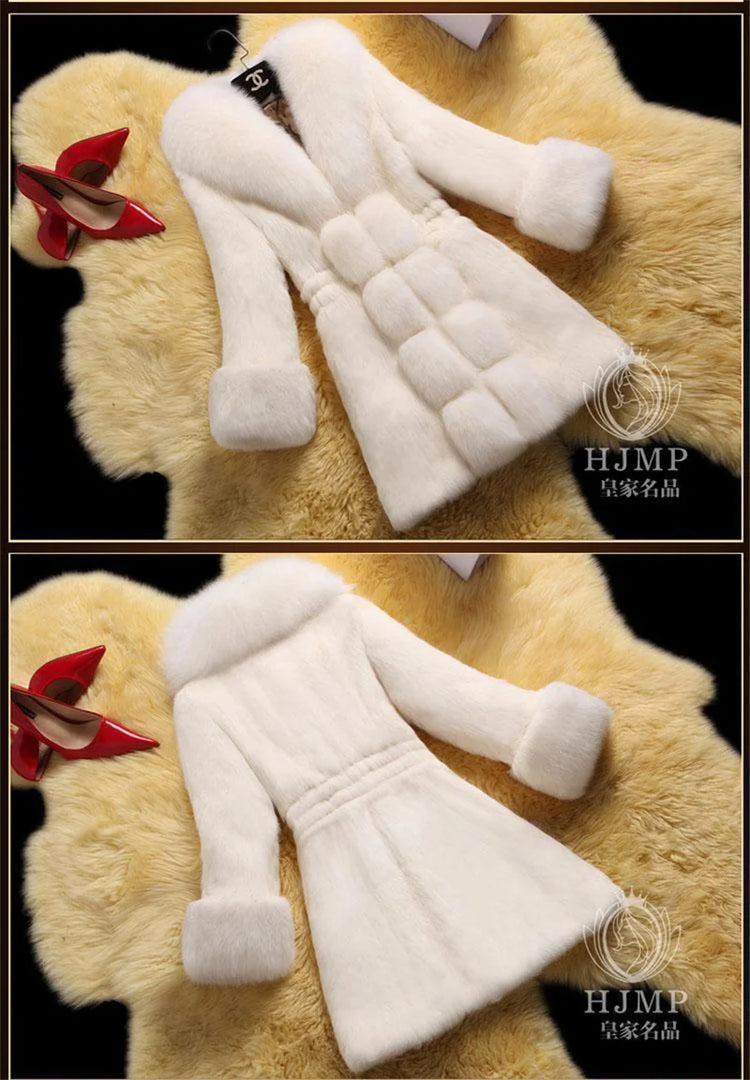 Vintage 2026 New Autumn Winter Female Mid-Long Fleece Overcoat Faux Fur Fox Fur Collar Mink Fur Coat Thicken Elegant 408
