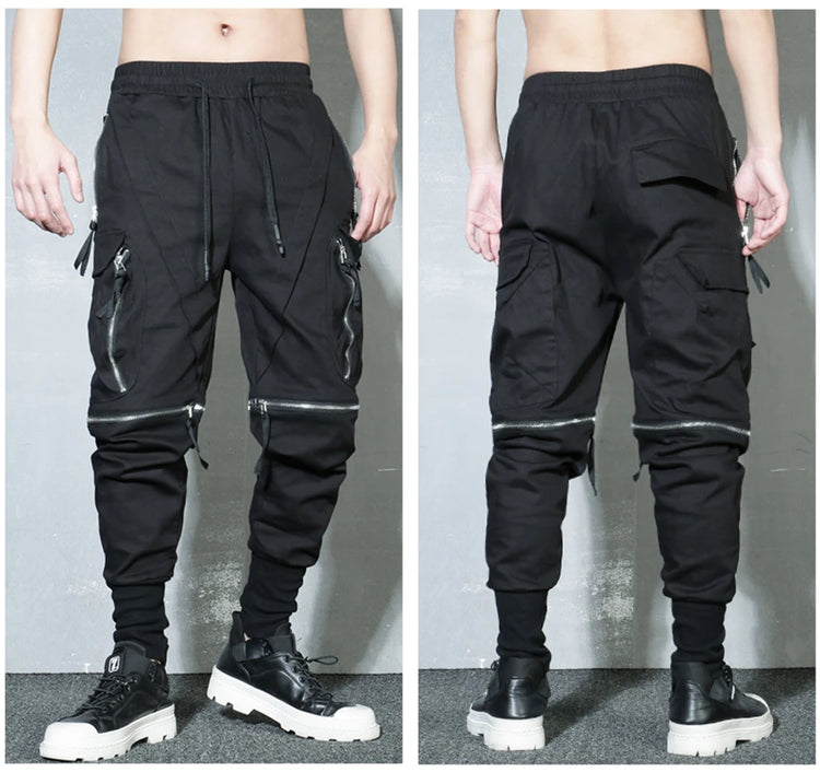 Detachable Black Cargo Pants Men Harajuku Hip Hop Streetwear Multi-Pocket Joggers Trousers Man Elastic Waist Techwear