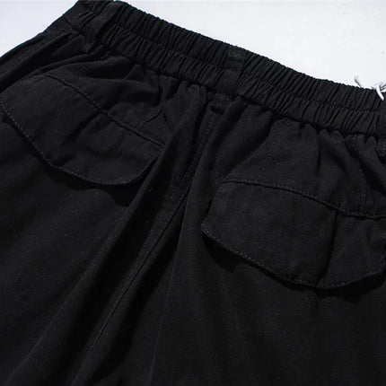 Multi-Pocket Cargo Pants Mens Safari Style Solid Color Pleated Loose Straight-leg Pants Elastic Waist Casual Trousers Men