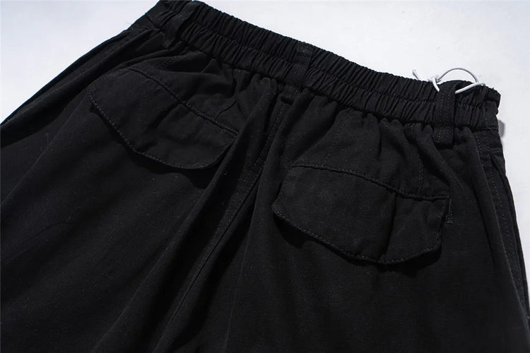 Multi-Pocket Cargo Pants Mens Safari Style Solid Color Pleated Loose Straight-leg Pants Elastic Waist Casual Trousers Men