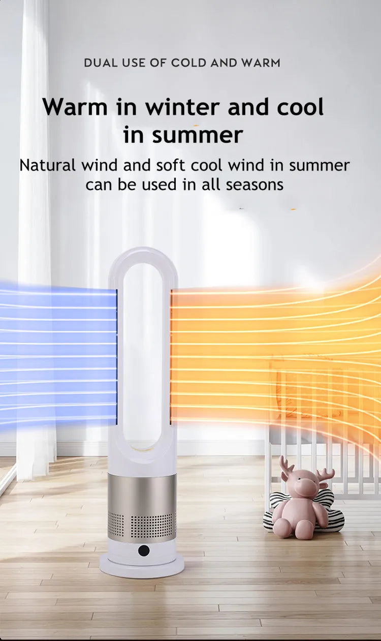 Ventilatore a torre elettrico senza lama con riscaldatore per condizionatore d'aria in piedi con raffreddamento ad aria fredda e calda con telecomando timer