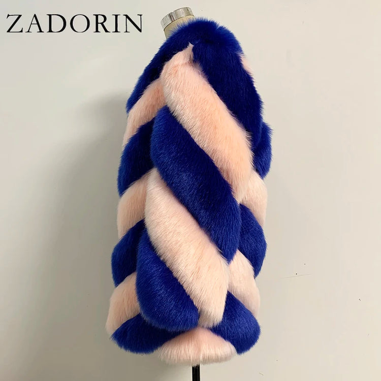 ZADORIN Korean Fashion Winter Faux Fox Fur Coat Women Luxury Color Contrast Long Thick Warm Fluffy Jacket Fake Fur Coats Jackets