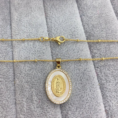 Ovale in metallo conchiglia di mare zircone vergine maria Guadalupe collana con ciondolo benedizione gioielli per le donne