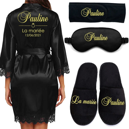Data personalizzata Nome Kimono in pizzo Abito da donna Matrimonio Sposa Abiti da damigella d'onore Addio al nubilato Preparewear