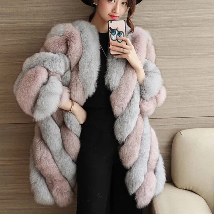 ZADORIN Korean Fashion Winter Faux Fox Fur Coat Women Luxury Color Contrast Long Thick Warm Fluffy Jacket Fake Fur Coats Jackets