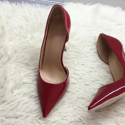 Scarpe con tacco alto a spillo da donna in pelle verniciata nuda 12CM 10CM 8CM Ritagli Punta a punta che celebra scarpe da sera per feste Taglia46 platinumshop