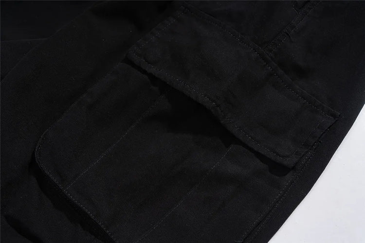 Multi-Pocket Cargo Pants Mens Safari Style Solid Color Pleated Loose Straight-leg Pants Elastic Waist Casual Trousers Men