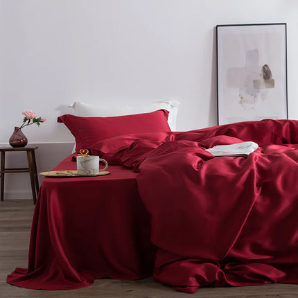 Liv-Esthete Set di biancheria da letto di lusso in seta 100% gelso di alta qualità, bellezza sana, copripiumino, lenzuolo piatto, federa, set letto Queen King
