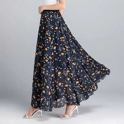Gonne a vita alta da donna, estive 2026, primaverili, con elastico in vita, lunghezza midi, stampate, per la danza, in chiffon, modello swing