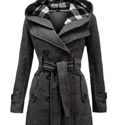 Fashion Woolen Coat Women Warm Fleece Jacket With Belts Double Breasted Solid Casual Jacket 2022 Winter Vintage Slim Ladies Coat